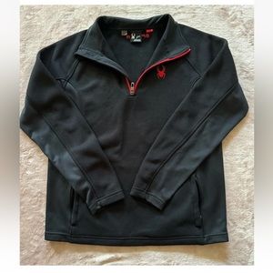 SPYDER Mens Pullover Black Red‎ Long Sleeve 1/4 Zip Spyder Embroidered Sz Large